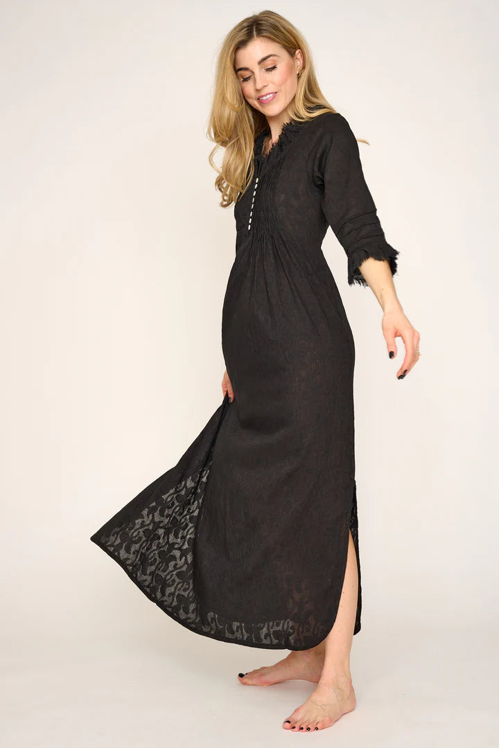 Cotton Annabel Maxi Dress in Hand Woven Black Cotton Annabel Maxi Dress in Hand Woven Black