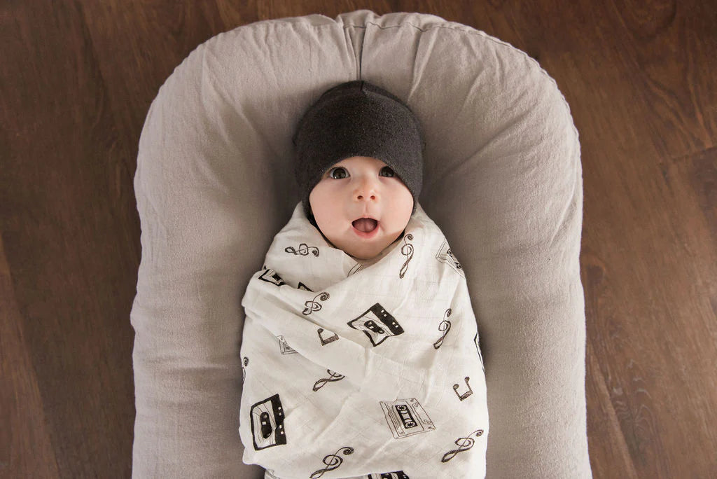Monochromatic Swaddle Blanket, Baby Blanket Mix Tape Cassette