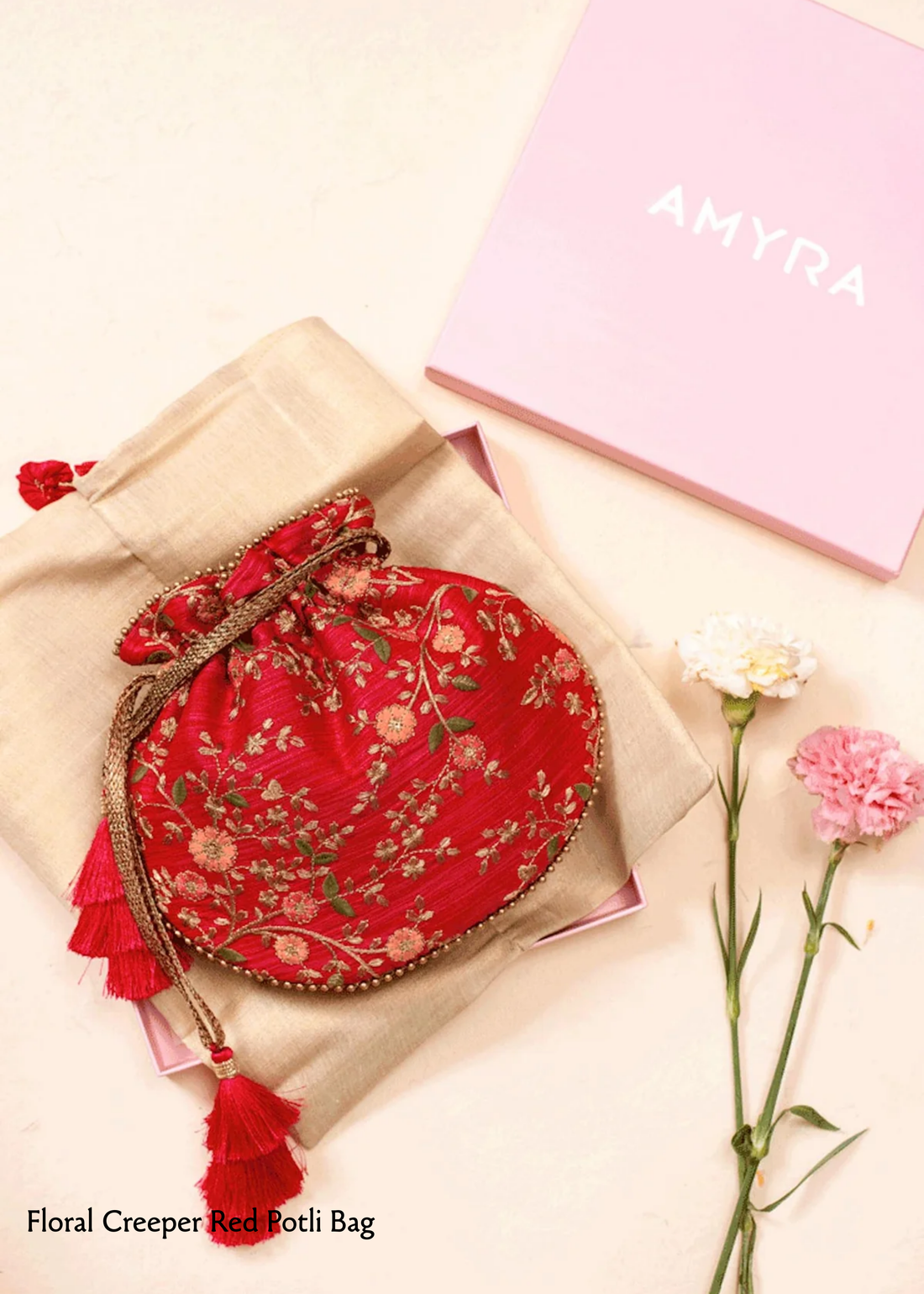 Floral Creeper Potli – Red