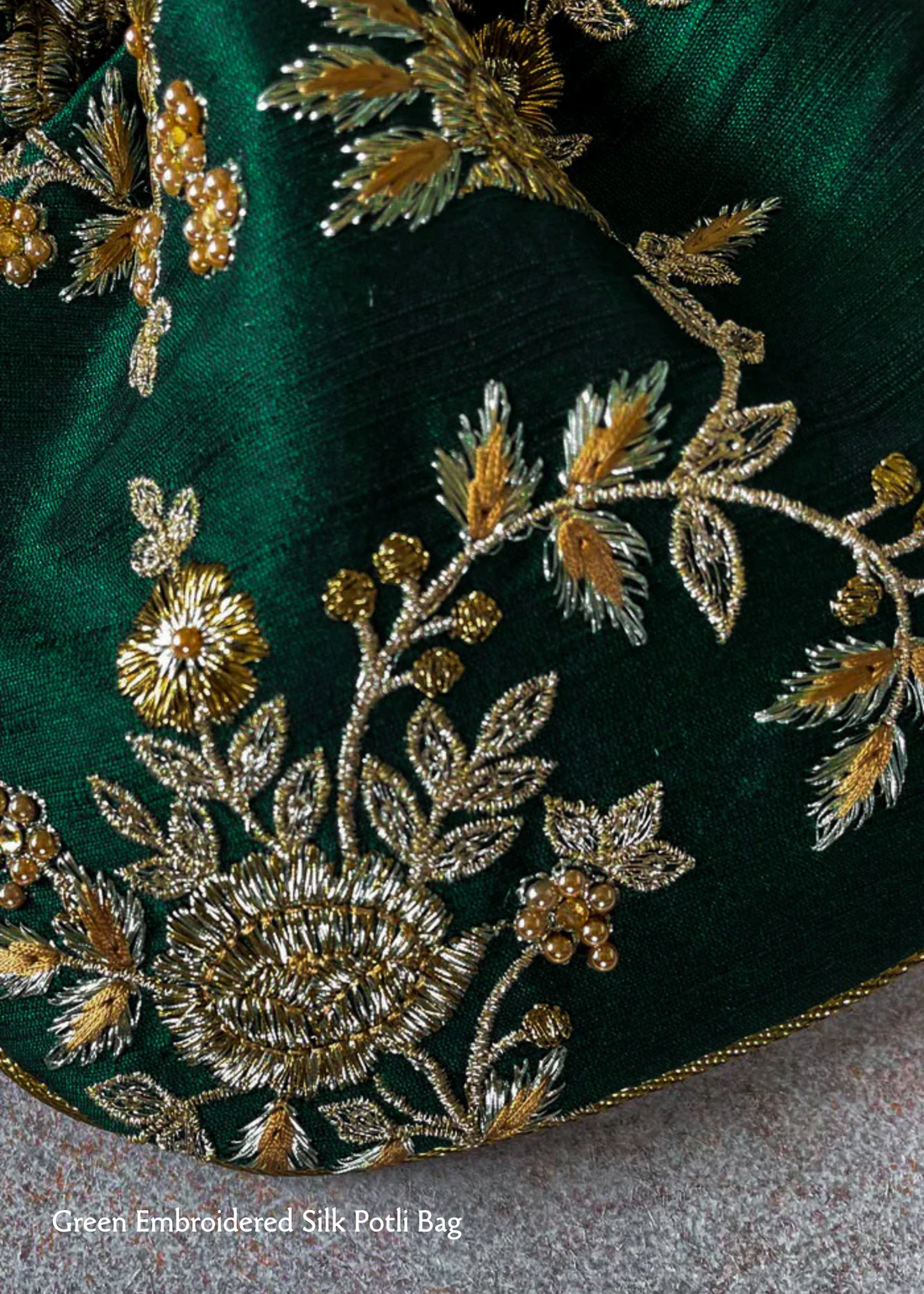 Green Embroidered Silk Potli