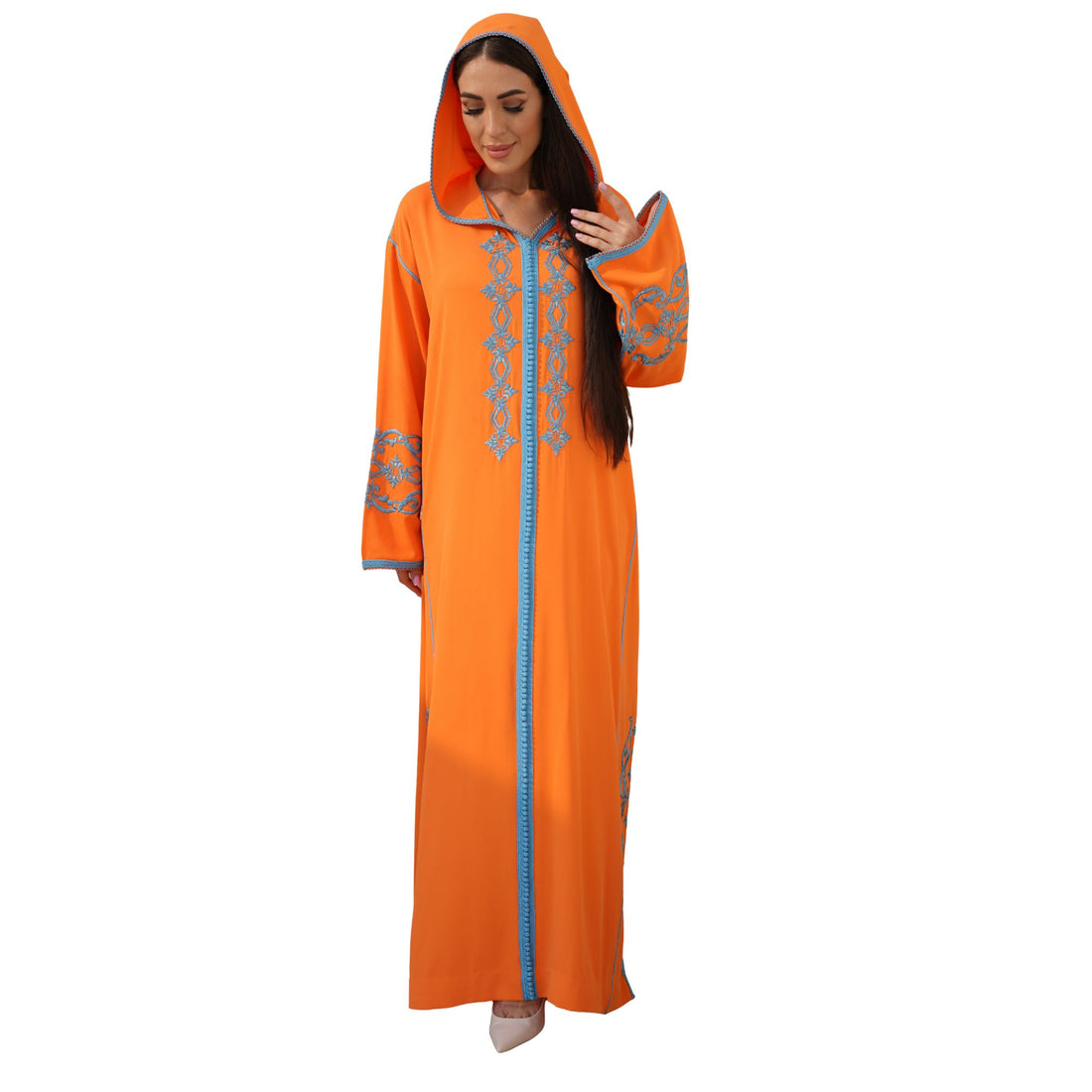 Zayna Hooded Kaftan – Sunset Orange