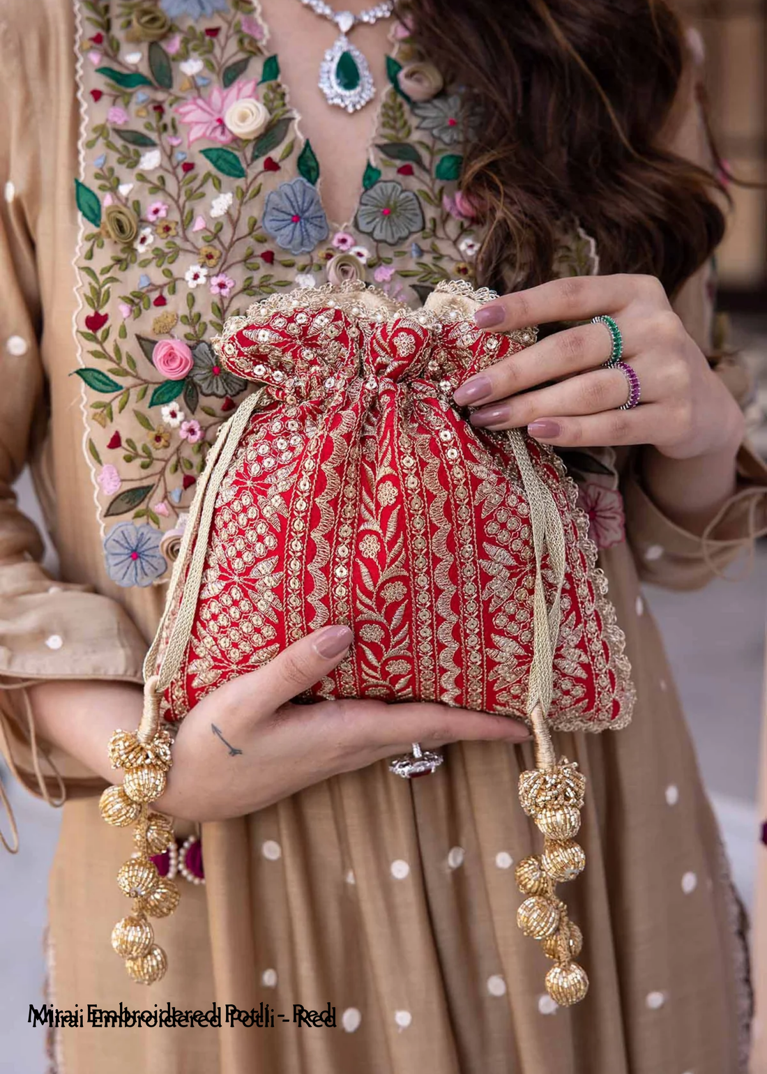 Mirai Embroidered Potli – Red