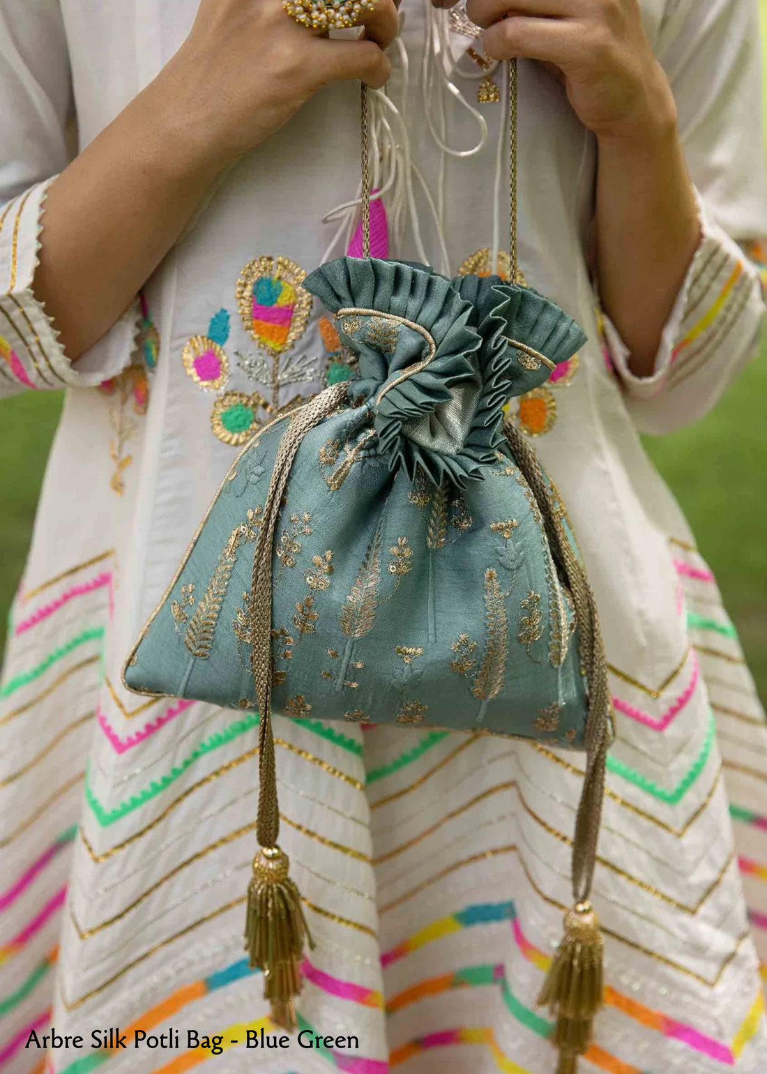 Arbre Silk Potli – Blue Green