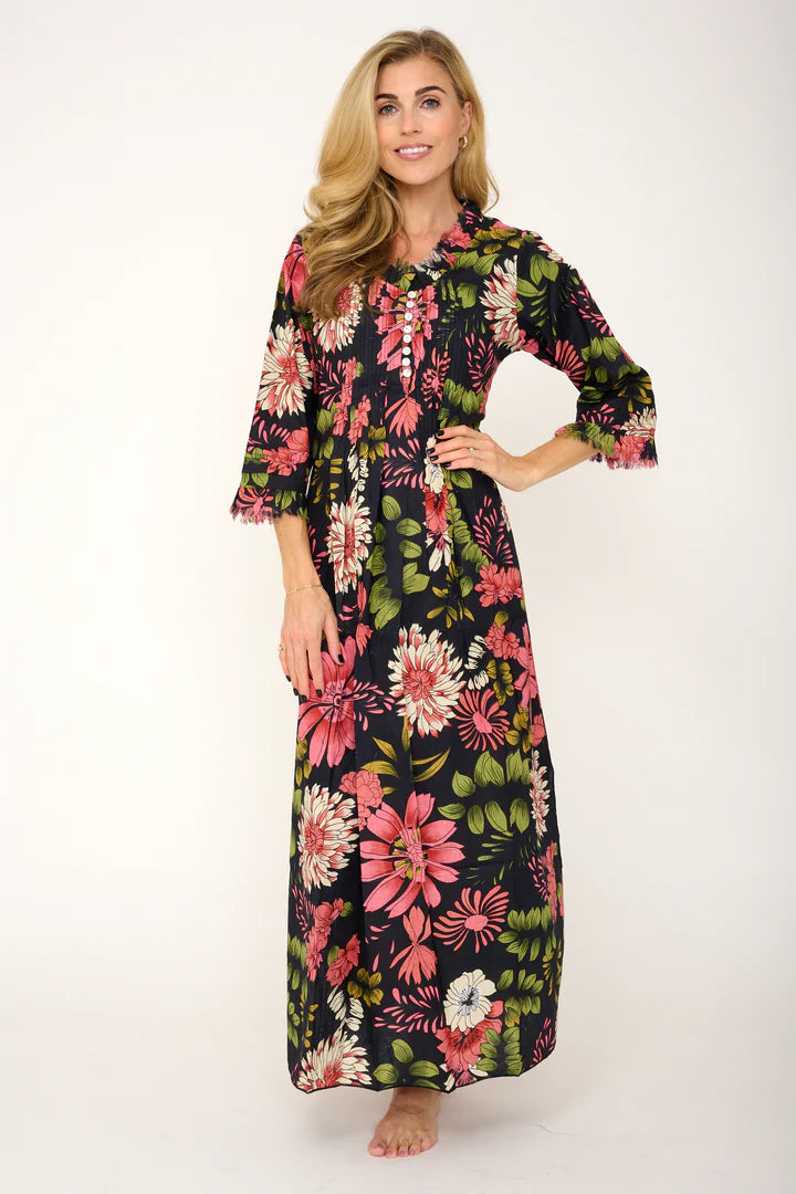 Cotton Annabel Maxi Dress in Black Floral