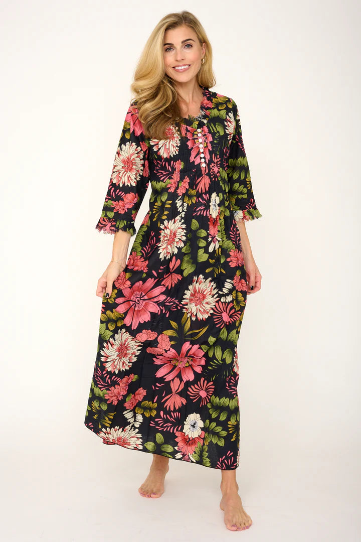 Cotton Annabel Maxi Dress in Black Floral