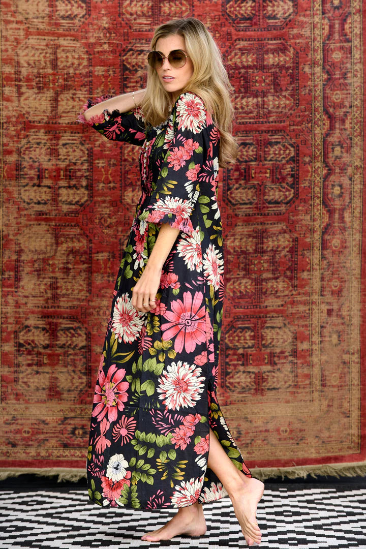 Cotton Annabel Maxi Dress in Black Floral