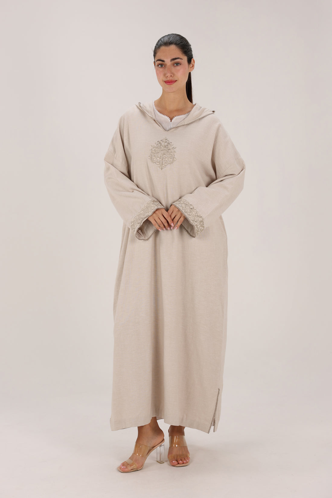 Natural Beige Two-Piece Hooded Djellaba Set