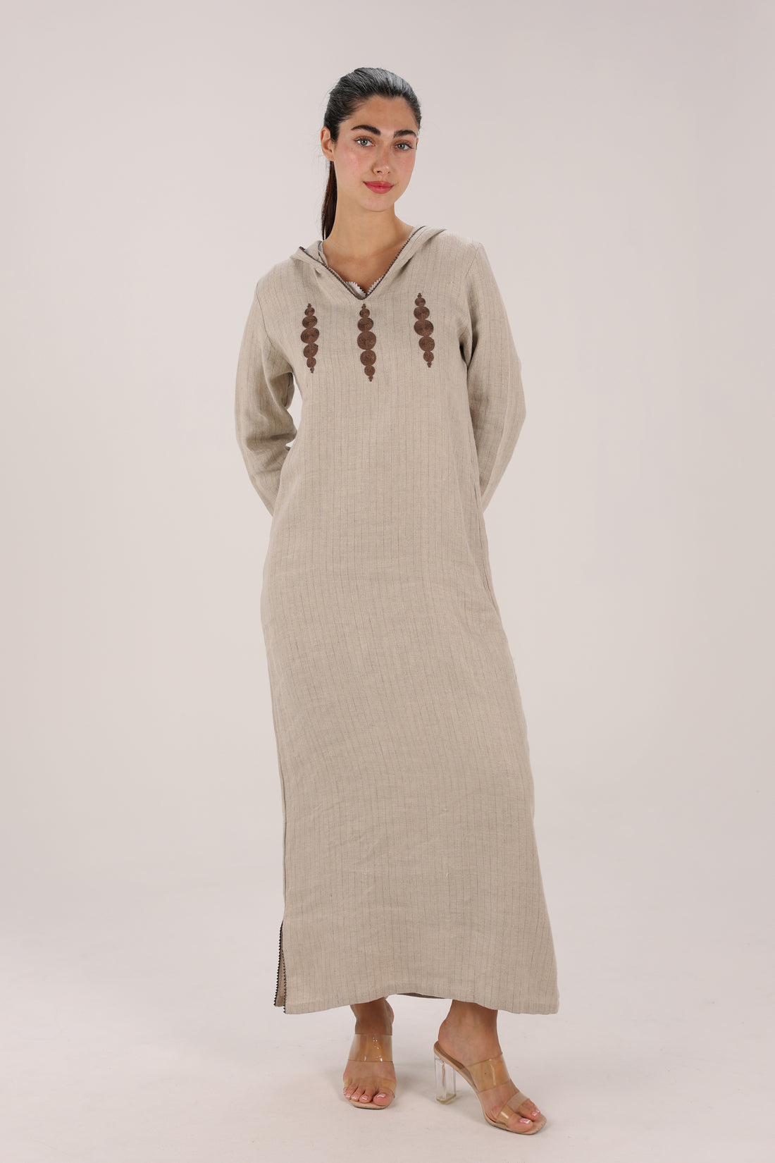 Natural Beige Two-Piece Hooded Djellaba Set