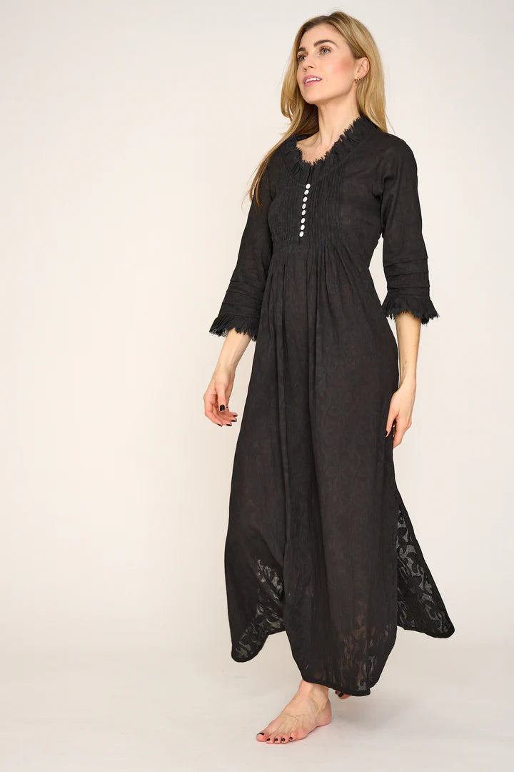 Cotton Annabel Maxi Dress in Hand Woven Black