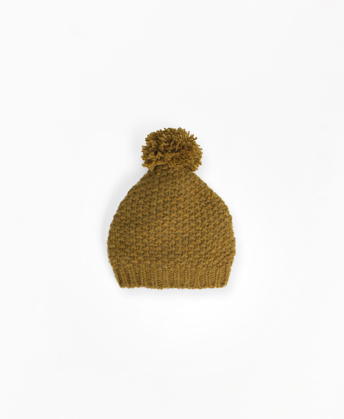 Knitted beanie with pompom on top