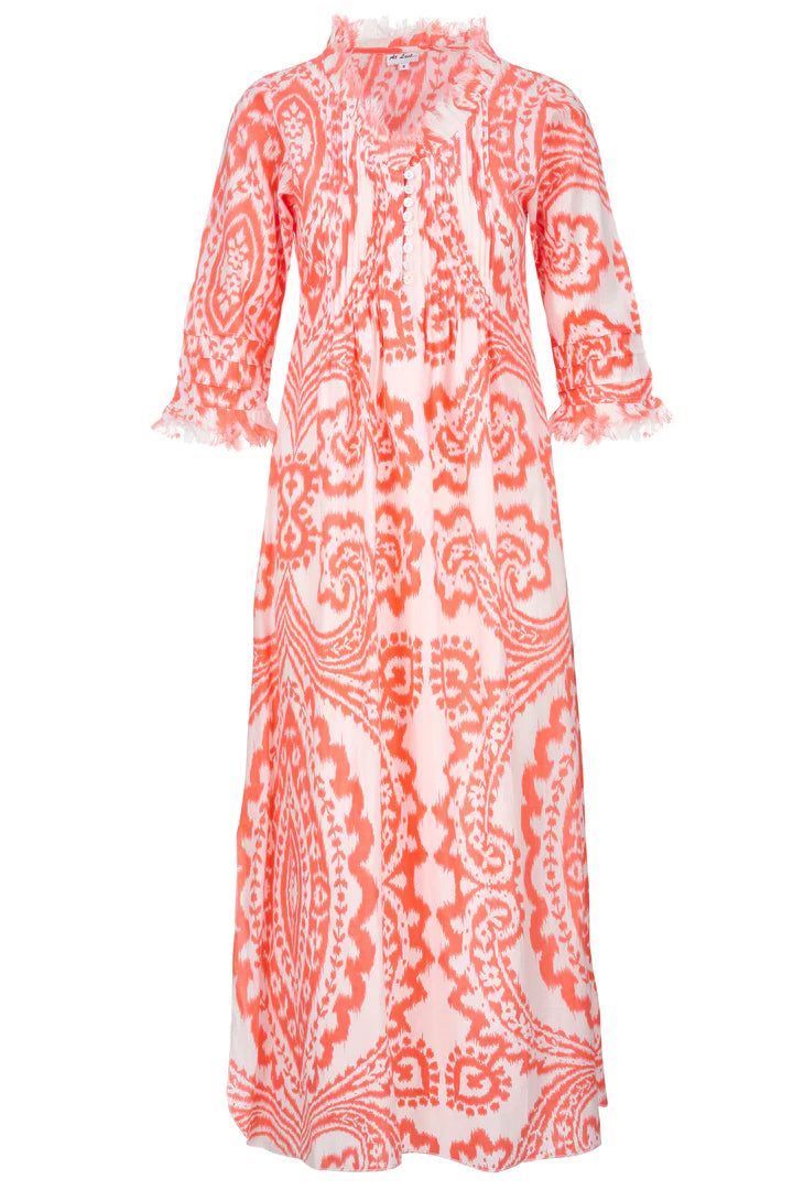 Cotton Annabel Maxi Dress in Orange &amp; White Ikat