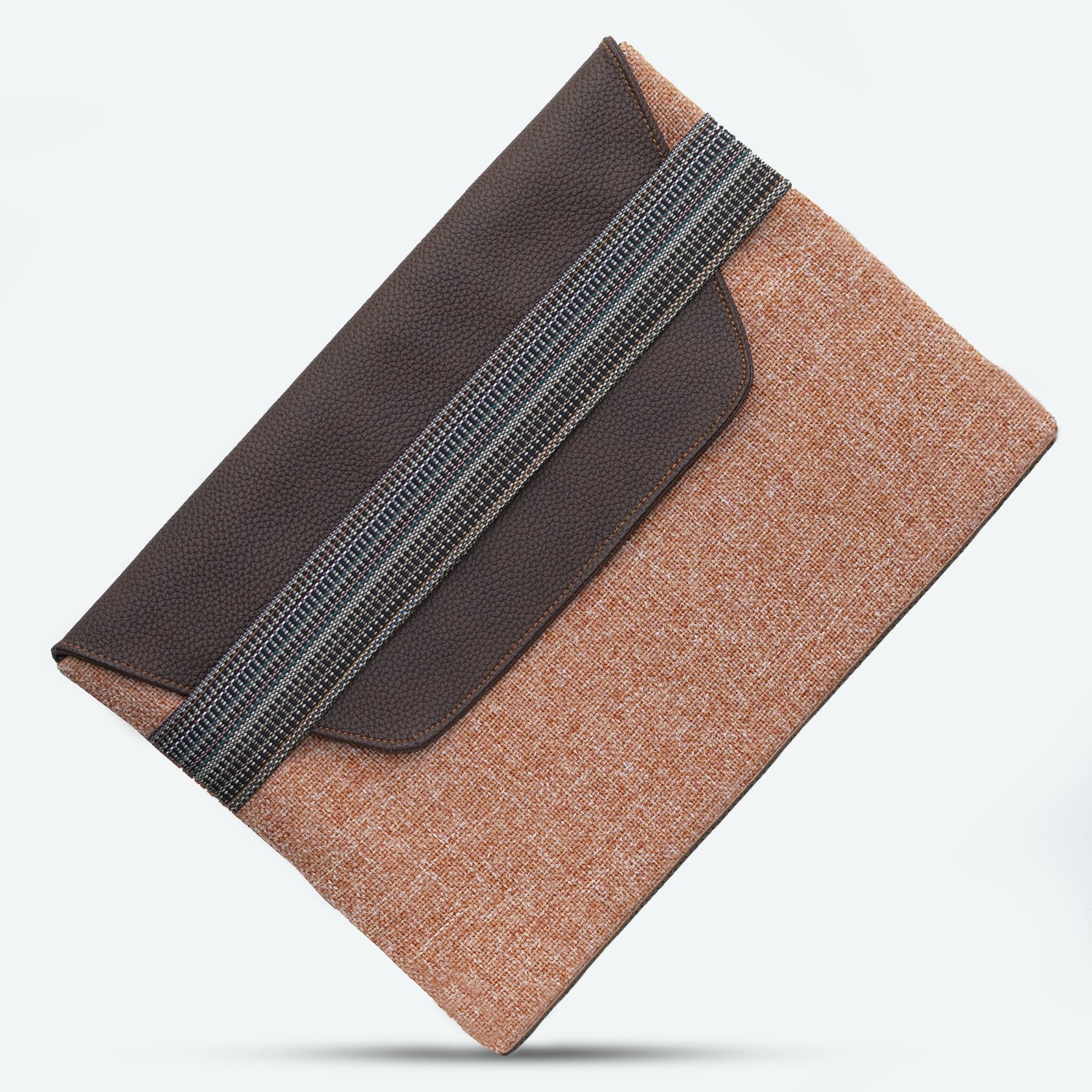 Pouch in shades of brown, leather and fabric