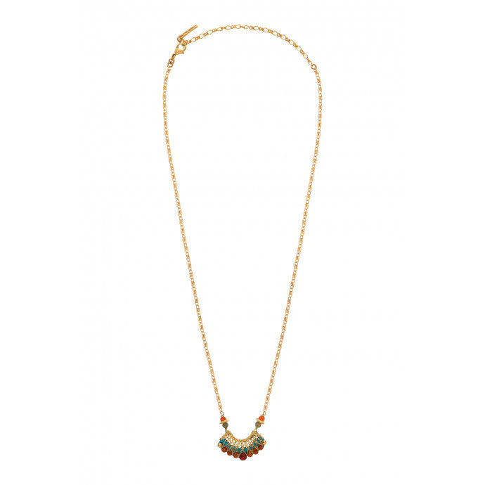 Bohemian chic carnelian citrine and chrysocolla pendant necklace | orange