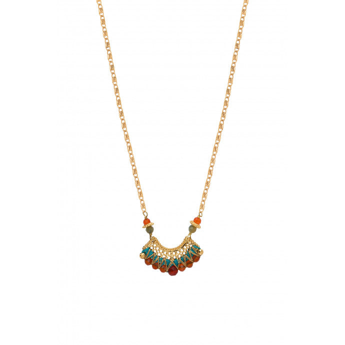 Bohemian chic carnelian citrine and chrysocolla pendant necklace | orange