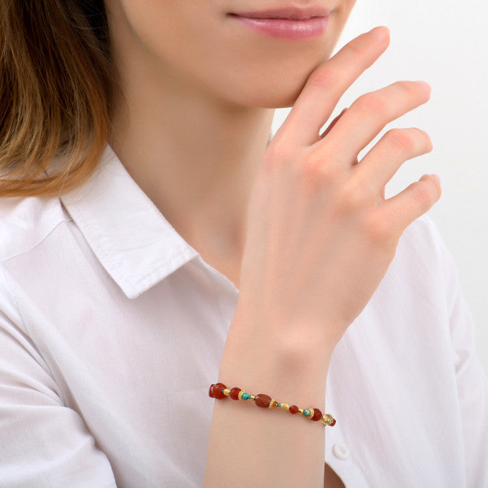 Festive carnelian and chrysocolla flexible bracelet | orange